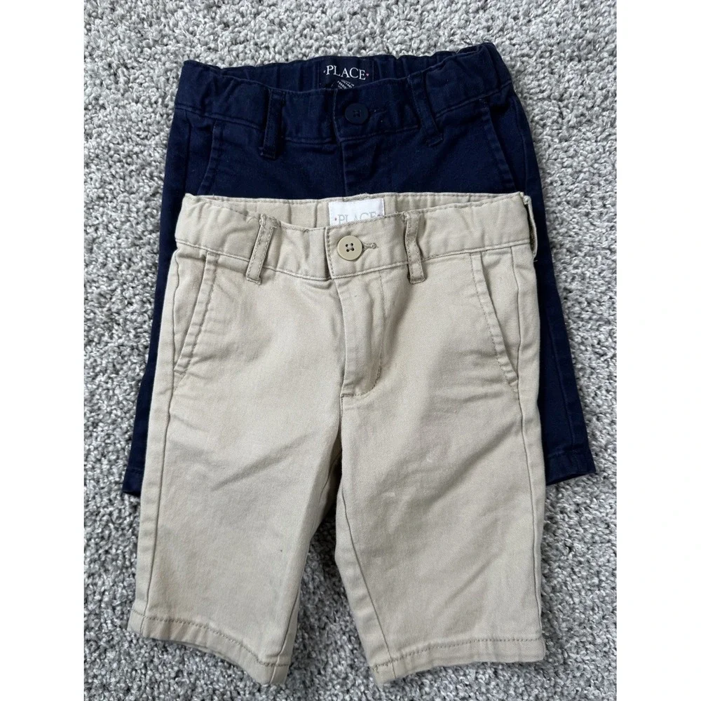 The Childrens Place Girls Uniform Shorts - Lot Of 2 - Navy Khaki 5 Slim Read